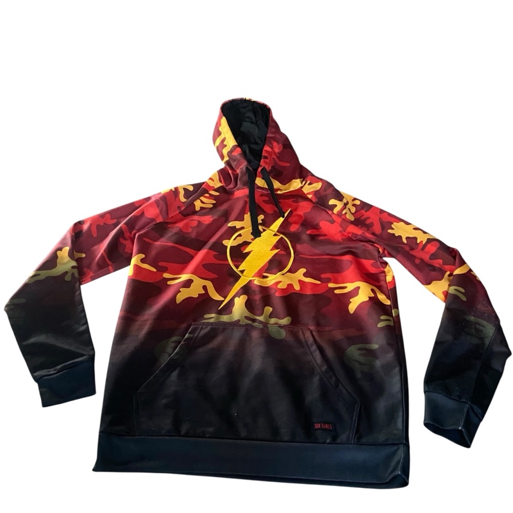 Six Flags Amusement Park The Flash DC Comics Red Black Camouflage Hoodie Size M